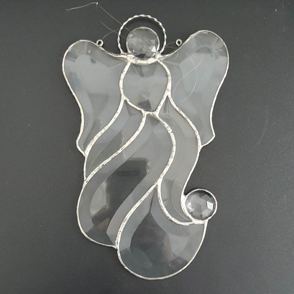 Elegant Gray Stained Glass Angel Suncatcher